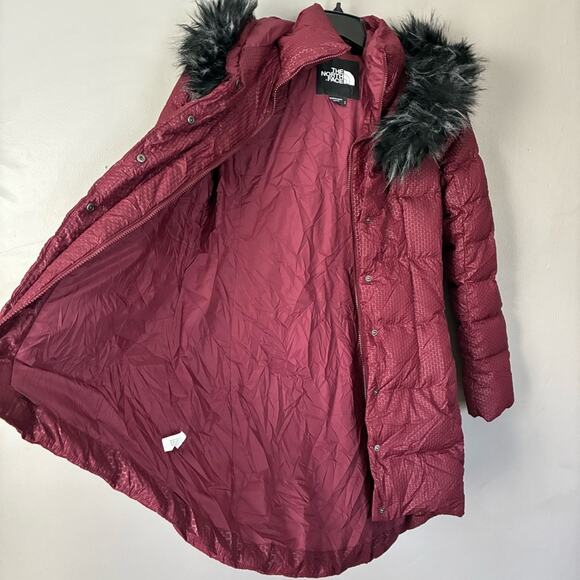 THE NORTH FACE fur hooded down parkina in deep red burgundy size S - Picture 14 of 16